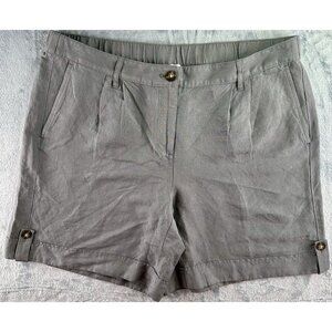 J. Jill Linen Bermuda Shorts Size 16 Grey Pleated Roll Tab Waist 17.67" Hi-Rise